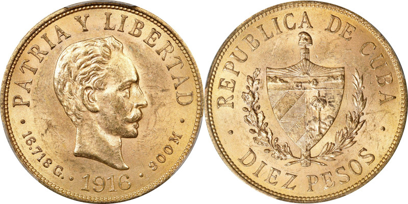 CUBA. 10 Pesos, 1916. Philadelphia Mint. PCGS MS-63.
Fr-3; KM-20.

Estimate: ...