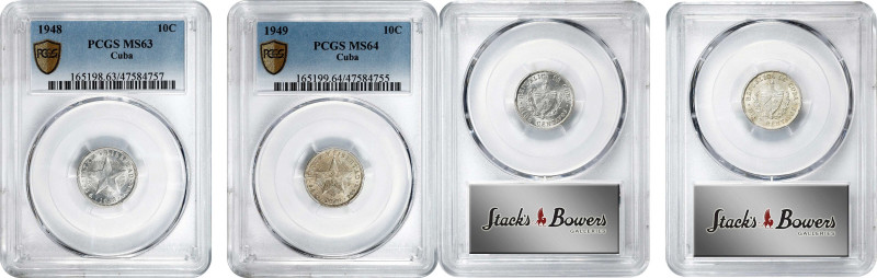 CUBA. Duo of 10 Centavos (2 Pieces), 1948-49. Philadelphia Mint. Both PCGS Certi...