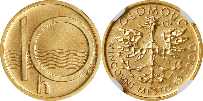 CZECH REPUBLIC. Gold Medallic 10 Haleru, 2000. Czech (Jablonec nad Nisou) Mint. ...