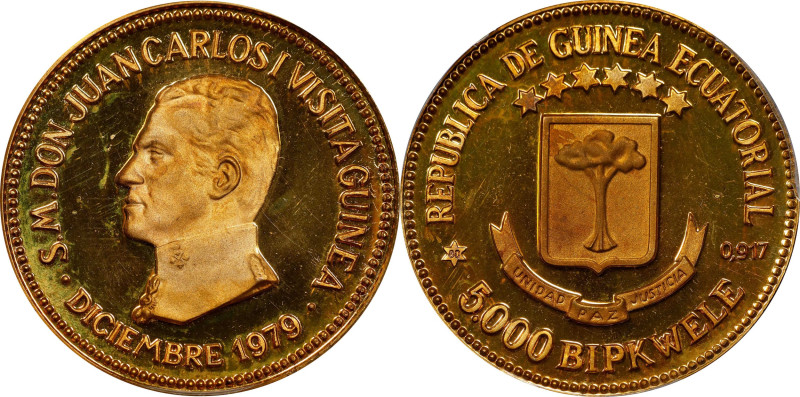 EQUATORIAL GUINEA. Gilt Bronze 5000 Bipkwele Double Piefort, "80" (1980). Madrid...