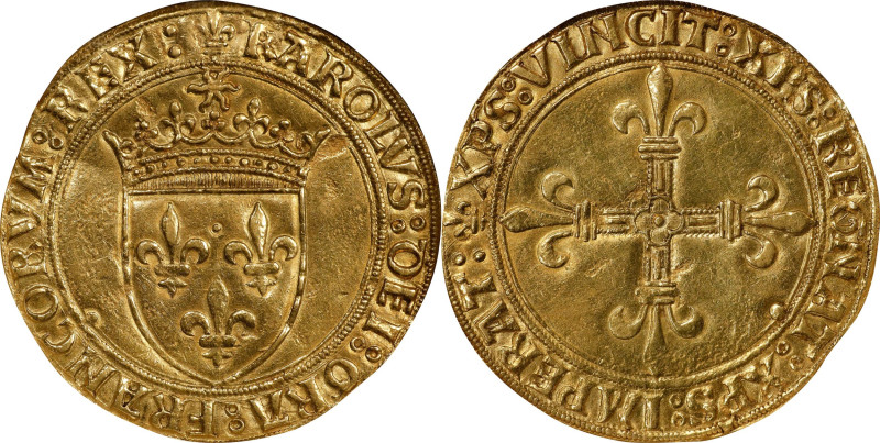 FRANCE. Ecu d'Or, ND (1483-98). Paris Mint. Charles VIII. NGC AU-50.
Fr-318; Du...