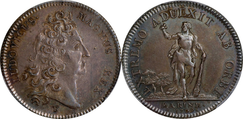 FRANCE. Louis XIV/Labor of Hercules Silver Jeton, 1709. PCGS AU-58.
Feuardent-1...