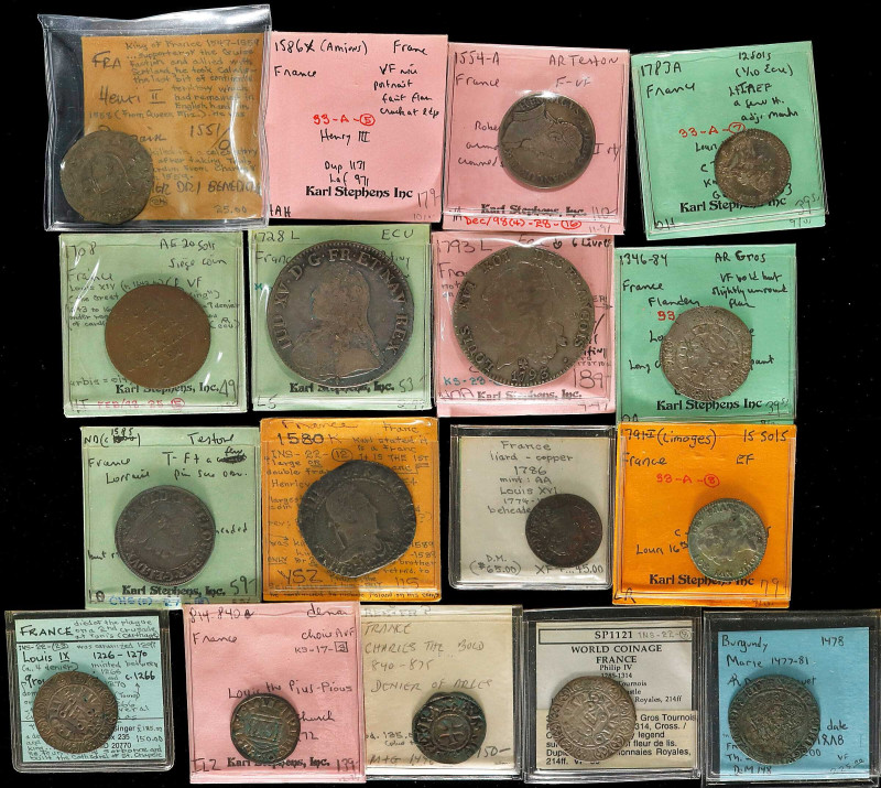 FRANCE. Group of Mixed Denominations (17 Pieces), ca. 9th-18th Centuries. Averag...