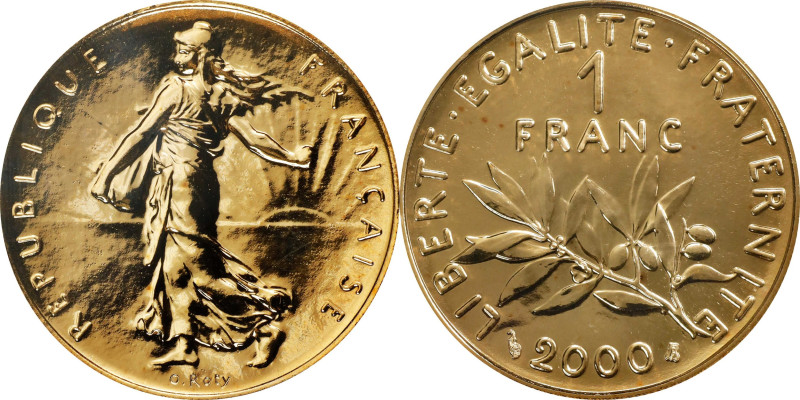 FRANCE. Gold Franc, 2000. Paris Mint. PCGS MS-68.
KM-825.1; Gad-474A.

Estima...