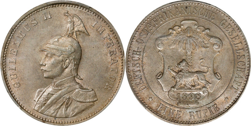 GERMAN EAST AFRICA. Rupie, 1898. Berlin Mint. Wilhelm II. PCGS AU-58.
KM-2; J-7...