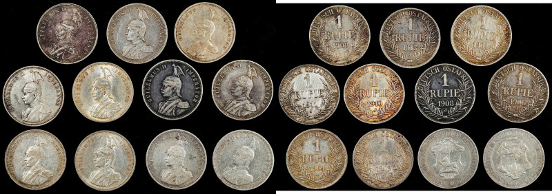 GERMAN EAST AFRICA. Group of Rupies (11 Pieces), 1898-1913. Wilhelm II. Average ...