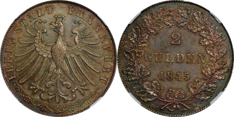 GERMANY. Frankfurt. 2 Gulden, 1845. Frankfurt Mint. Free City. NGC MS-62.
KM-33...