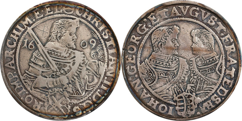 GERMANY. Saxony. Taler, 1609-HR. Dresden Mint. Christian II, with Johann Georg I...