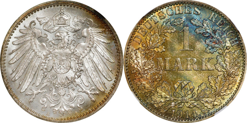 GERMANY. Empire. Mark, 1914-A. Berlin Mint. Wilhelm II. NGC MS-68+.
KM-14; J-17...