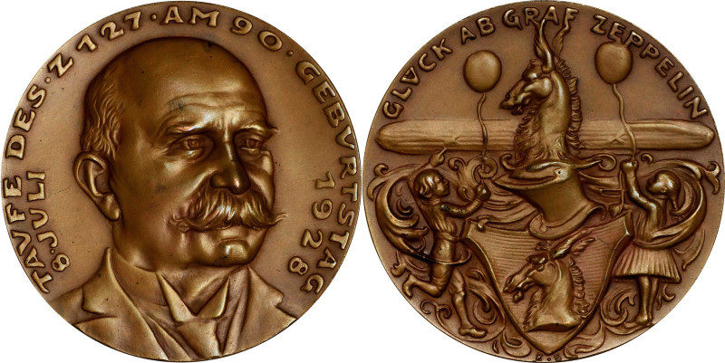 GERMANY. Weimar Republic. 90th Birthday of Graf Zeppelin Bronze Medal, 1928. CHO...