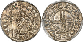 GREAT BRITAIN. Anglo-Saxon. Kings of All England. Penny, ND (ca. 1029-35/6). London Mint; Leofred, moneyer. Cnut. PCGS AU-53.
S-1159; N-790. Short Cr...