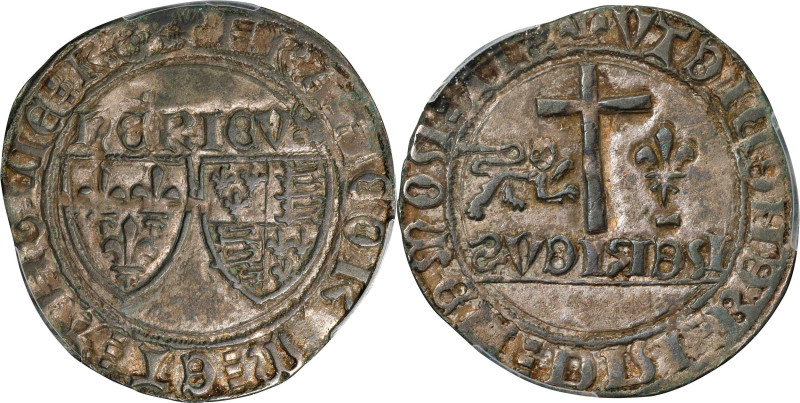 GREAT BRITAIN. Anglo-Gallic. Blanc, ND (1422-53). Saint Lo Mint. Henry VI (as Ki...