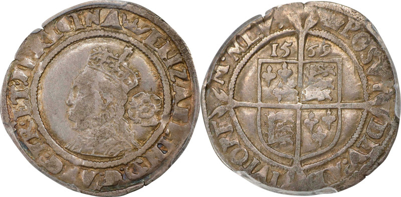 GREAT BRITAIN. 6 Pence, 1569. London Mint; mm: Coronet. Elizabeth I. PCGS EF-40....