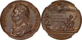 GREAT BRITAIN. Oliver Cromwell Dassier Bronze Medal, "1658" (ca. 1731). NGC MS-61 Brown.
Eimer-203. Obverse: Oliver Cromwell facing left; Reverse: Fo...