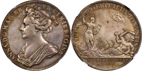 GREAT BRITAIN. Anne Coronation Silver Medal, 1702. NGC AU-58.
MI-228/4; Eimer-390. By J. Croker. Diameter: 35mm. Obverse: Diademed and draped bust le...