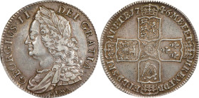 GREAT BRITAIN. 1/2 Crown, 1746-LIMA Year NONO. London Mint. George II. PCGS AU-50.
S-3695A; KM-584.3. LIMA type. The famous 'LIMA' marked coinage com...