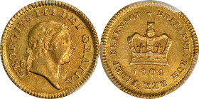 GREAT BRITAIN. 1/3 Guinea, 1804. London Mint. George III. PCGS MS-62.
S-3740; Fr-367; KM-650.
From the Collection of Richard Evans Norton (1872-1946...