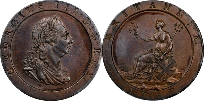 GREAT BRITAIN. Penny, 1797. Birmingham (Soho) Mint. George III. PCGS MS-63 Brown...