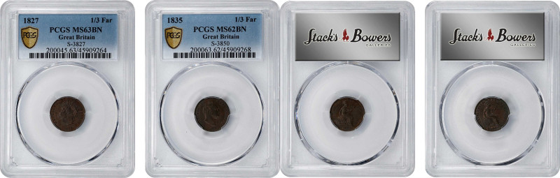 GREAT BRITAIN. Duo of 1/3 Farthings (2 Pieces), 1827-35. Both PCGS Certified.
1...