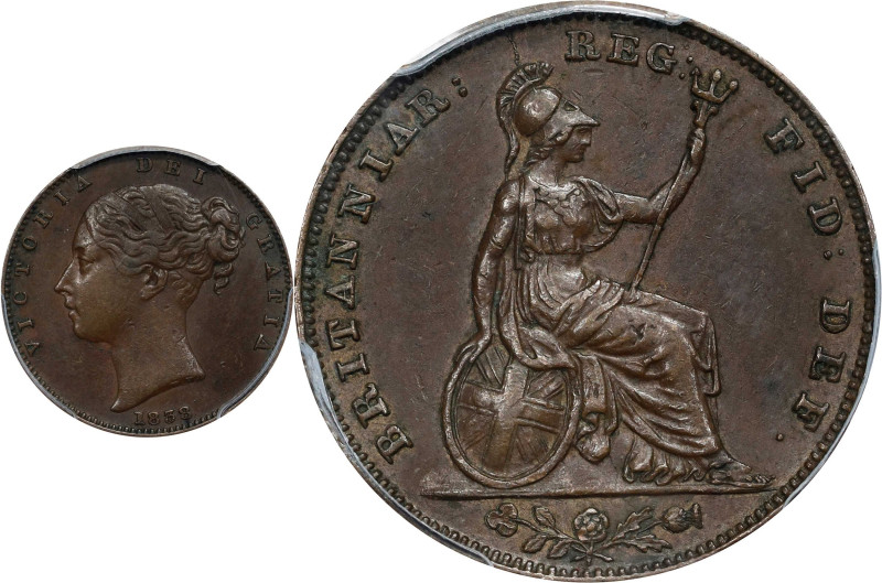 GREAT BRITAIN. Farthing, 1839. London Mint. Victoria. PCGS AU-55.
S-3950; KM-72...