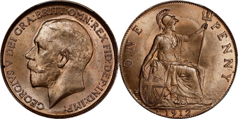 GREAT BRITAIN. Penny, 1912-H. Heaton Mint. George V. PCGS MS-64 Red.
S-4052; KM...