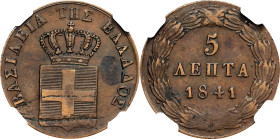 GREECE. 5 Lepta, 1841. Otto. NGC AU Details--Environmental Damage.
KM-16.

Estimate: $100.00- $200.00