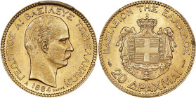 GREECE. 20 Drachmai, 1884-A. Paris Mint. George I. PCGS MS-62.
Fr-18; KM-56. AGW: 0.1867 oz.

Estimate: $450.00- $550.00