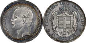 GREECE. 5 Drachmai, 1876-A. Paris Mint. George I. PCGS Genuine--Damage, AU Details.
KM-46.
From the Collection of Richard Evans Norton (1872-1946)....