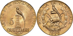 GUATEMALA. 5 Quetzales, 1926. Philadelphia Mint. NGC MS-63.
Fr-50; KM-244.

Estimate: $600.00- $900.00