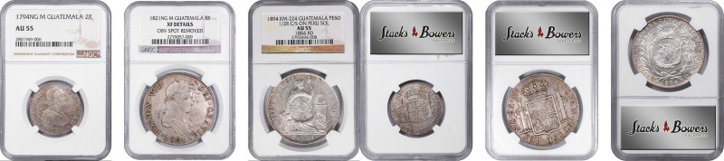 GUATEMALA. Trio of Silver Issues (3 Pieces), 1794-1894. All NGC Certified.
1) 2...