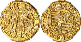 HUNGARY. Goldgulden, ND (1387-1437). Sigismund. NGC AU-50.
Fr-10; Rethy-119A; Huszar-573. Weight: 3.53 gms. Arms with lions.
From the Augustana Coll...