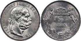 HUNGARY. 5 Korona, 1900-KB. Kremnica Mint. Franz Joseph I. NGC MS-62.
KM-488.

Estimate: $400.00- $600.00