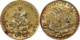 HUNGARY. St. George/Christ & Apostles Gold Medallic Ducat, ND (ca. mid-19th Century). Kremnica Mint. ABOUT UNCIRCULATED.
Fr-569. Obverse: St. George ...