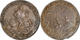 HUNGARY. St. George/Christ & Apostles Silver Medallic Taler, ND (ca. 17th century). Kremnica Mint. PCGS AU-55.
Huszar-42 (silver). After C. H. Roth. ...