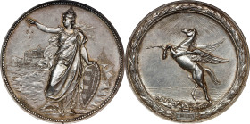 HUNGARY. Budapest. Pegasos/Memorial to the Racehorse "Kincsem" Silver Medal, 1874. Vienna Mint. NGC MS-61.
Hauser-6604; Wurzbach-1070. By A. Scharff....