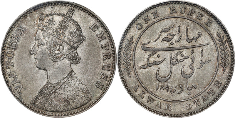 INDIA. Alwar. Rupee, 1891. Calcutta Mint. Mangal Singh (under Victoria as Empres...