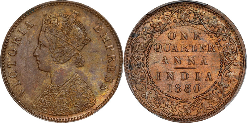 INDIA. 1/4 Anna, 1880-C. Calcutta Mint. Victoria. PCGS MS-64 Brown.
KM-486; S&W...