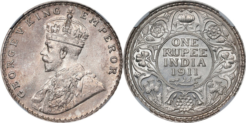 INDIA. Rupee, 1911-(B). Bombay Mint. George V. NGC MS-64.
KM-523; S&W-8.15; Pri...