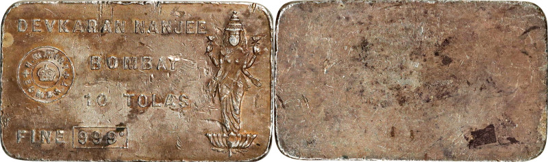 INDIA. Bombay. Devkaran Nanjee. 10 Tolas Silver Ingot, ND (ca. 1960s to 1970s). ...