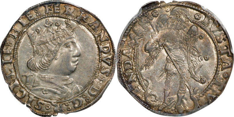 ITALY. Naples & Sicily (Naples). Coronato, ND (1458-94)-T. Ferdinand I. PCGS AU-...