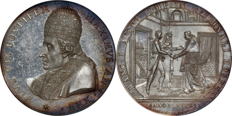 ITALY. Papal States. Visit of Franz II to the Quirinale Silver Medal, 1820 Anno ...