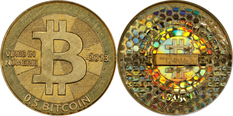 Redeemed 2013 Casascius 0.5 Bitcoin. Firstbits 124hMs2u. Series 2. Brass. MS-63 ...