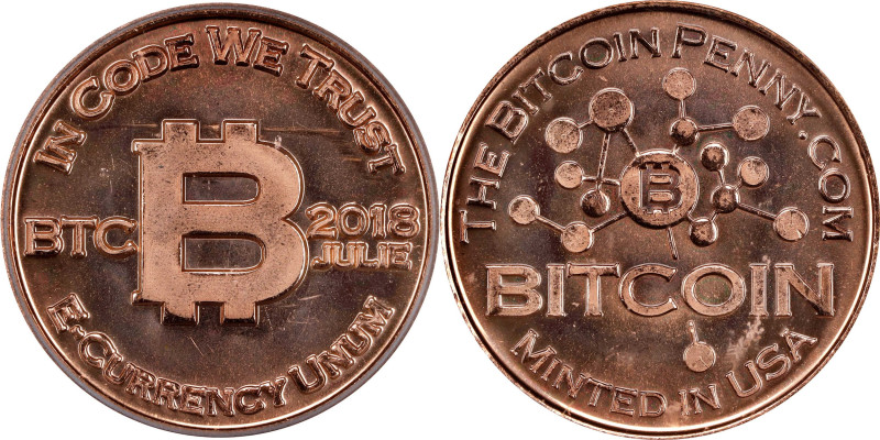 2018 Bitcoin Penny Co. Bitcoin-Themed Copper Token. Node Reverse. JULIE Mintmark...