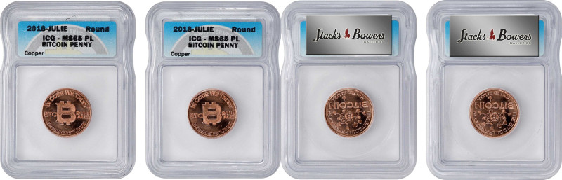 Two (2) Piece Lot of 2018 Bitcoin Penny Co. Bitcoin-Themed Copper Tokens. Node R...