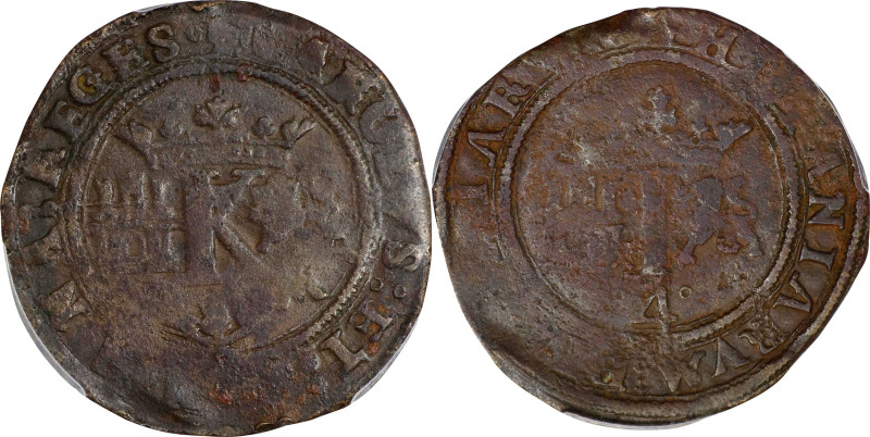 MEXICO. 4 Maravedis, ND (1542)-M. Mexico City Mint. Carlos & Johanna. PCGS Genui...