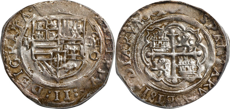 MEXICO. Cob 2 Reales, ND (1556-98)-Mo O. Mexico City Mint. Philip II. PCGS EF-40...