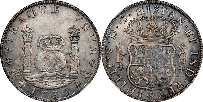 MEXICO. 8 Reales, 1735-Mo MF. Mexico City Mint. Philip V. NGC EF-45.
KM-103; Ca...