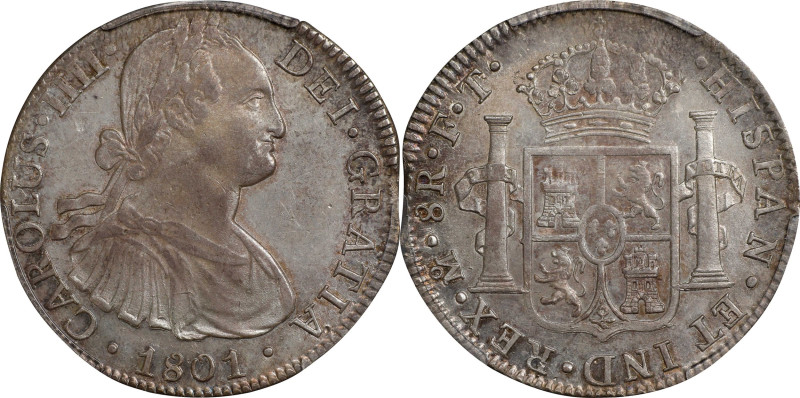 MEXICO. 8 Reales, 1801-Mo FT. Mexico City Mint. Charles IV. PCGS AU-58.
KM-109;...