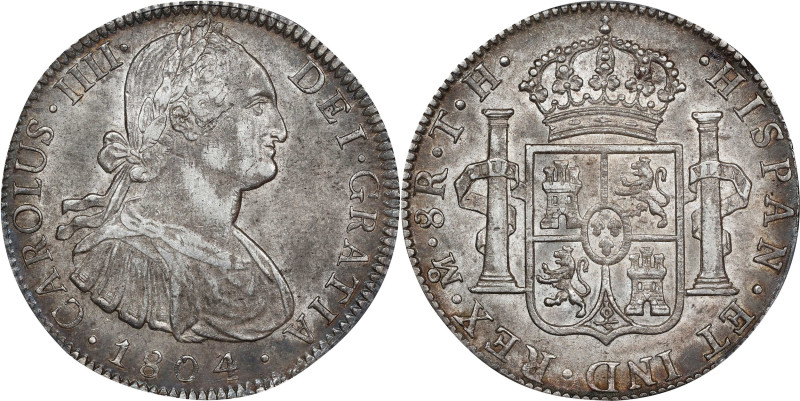 MEXICO. 8 Reales, 1804-Mo TH. Mexico City Mint. Charles IV. PCGS AU-55.
KM-109;...