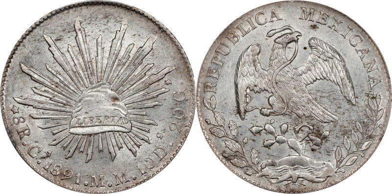 MEXICO. 8 Reales, 1891-Ca MM. Chihuahua Mint. PCGS MS-61.
KM-377.2; DP-Ca74.
...